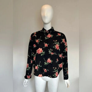 Monki Long Sleeve Oversized Floral Roses Print T Shirt Blouse Size XXS NWT